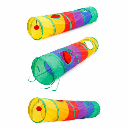 Kitten Playing Toy Pet Rabbit Play Fun Rainbow Peepholes Cat 2 Holes Dog Tunnel