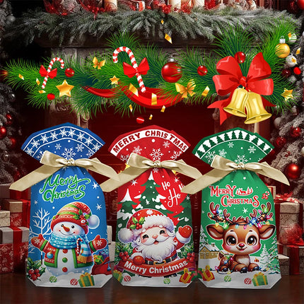 50PCS Christmas Wrapping Bags - 3 Cute Patterns Festive Gift Bags for Christmas Day, 15X23CM Portable Gift Bags Perfect for Holiday Presents