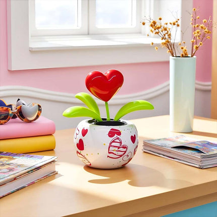 Red Solar-Powered Dancing Ornament - Fruit Heart Flower Design Car Interior Decor