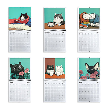 2027 Cats Chillin' with Books Wall Calendar, Cat Art Monthly Planner