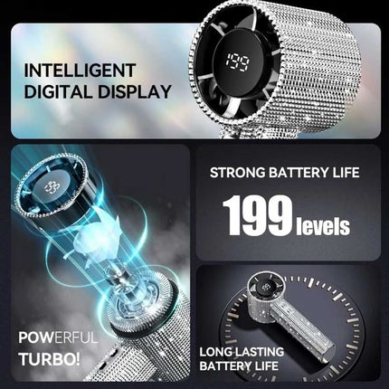 S5 portable handheld LED display turbofan with 199 speed adjustment, mini personal portable small fan