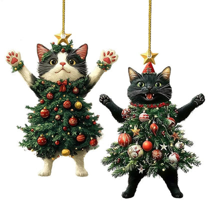 2x Cute Cat Acrylic Hanging Ornaments - Christmas Tree Pendants & Holiday Decor