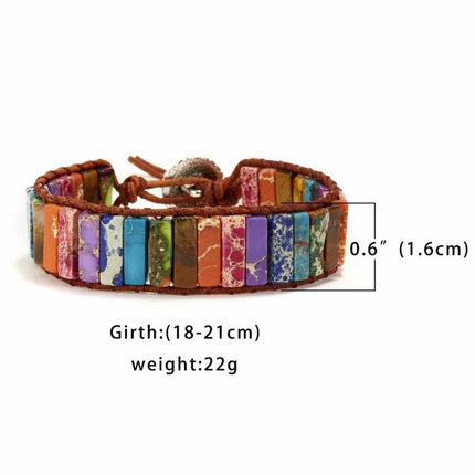 7 Chakra Bracelet Handmade Natural Stone Tube Beads Leather Wrap Women Bangle