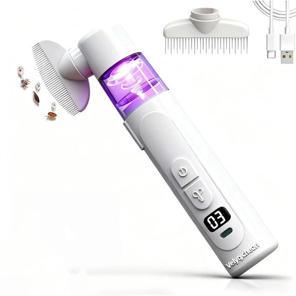 2-in-1 Electric Pet Flea Comb, Rechargeable Detangling & Lice Removal Brush for Pets
