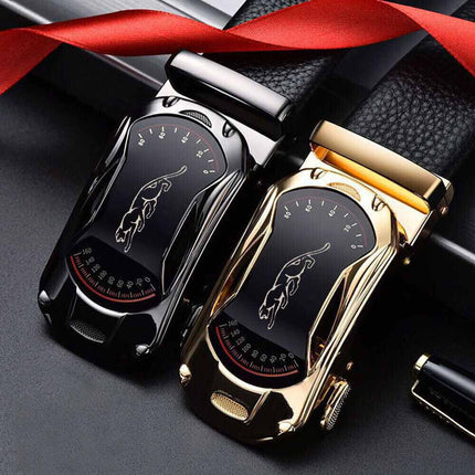 Mens Leather Belt Detachable Waistband Cuttable Strap Automatic Steel 120CM