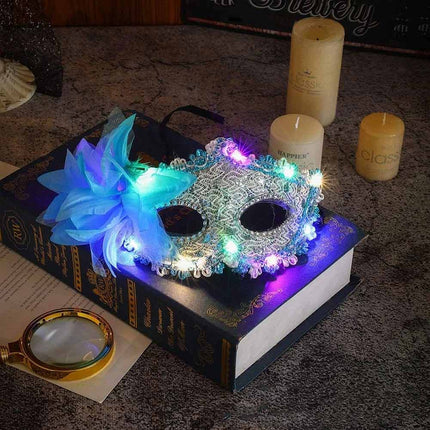 2 Pack Women Lace Light‑Up Masquerade Mask with Side Flower, Carnival Party Costume Accessory