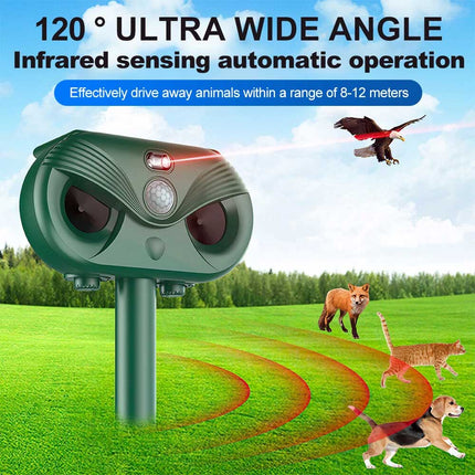 Ultrasonic Solar Cat Dog Repellent Fox Pest Scarer Deterrent Repeller Garden