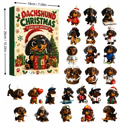 2026 Dachshund Advent Calendar, 2D 24‑Day Christmas Countdown with Acrylic Hanging Ornaments, Gift for Dog Lovers
