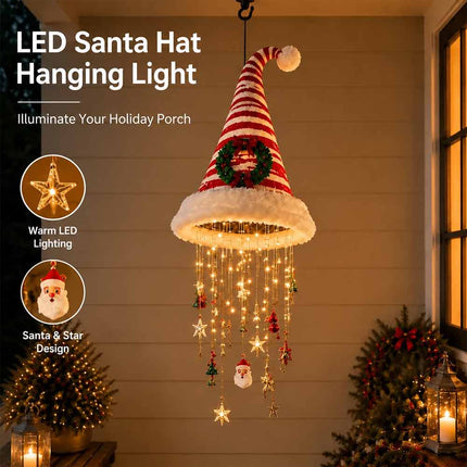 Light‑Up Hanging Santa Hat Ornament, LED Glowing Decoration with Star Tassel for Christmas Xmas Home Decor