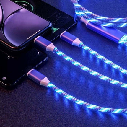 4Pcs 1M LED Flowing Light Charging Cable, 3 in 1 Multi Connector Charger Cord