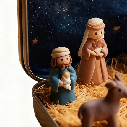 Portable Pocket Nativity Scene 3D High-Quality Mini Christmas Decor in Tin Box