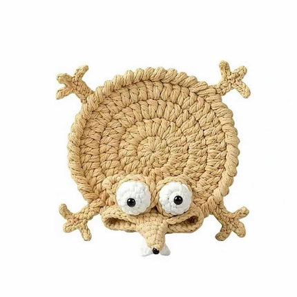 Handmade Crochet 3D Animal Coaster Cute Knitted Round Mug Rug, Heat Resistant Drink Cup Mat for Home Table Decor