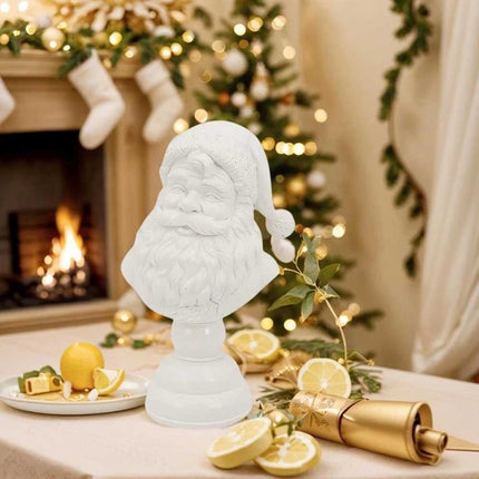 Christmas Tabletop Santa Bust Decoration - 15cm White Resin Santa Claus Head Statue