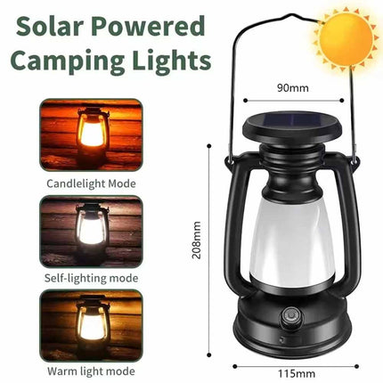 Solar & USB Rechargeable LED Camping Lantern, Outdoor Portable Light for Tent Hiking Camping