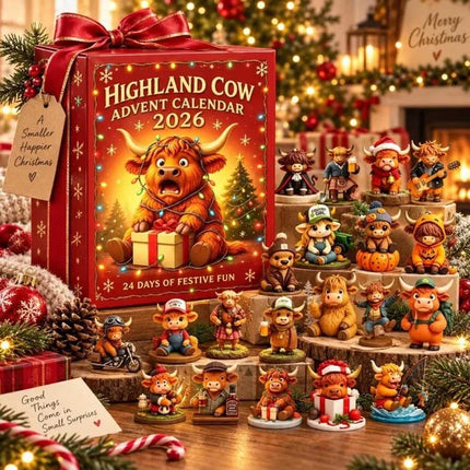 Highland Cow 3D Silicone Figurines Advent Calendar 2026, 24 Days Christmas Countdown Gift for Cow Lovers