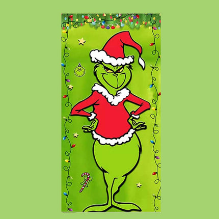 90*200cm Grinch Christmas Door Cover Decoration Grinch Green Merry Christmas Porch Sign