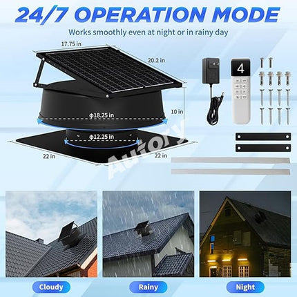 320mm Solar Roof Ventilation Fan, Hybrid Solar & Wireless Power with Remote Control