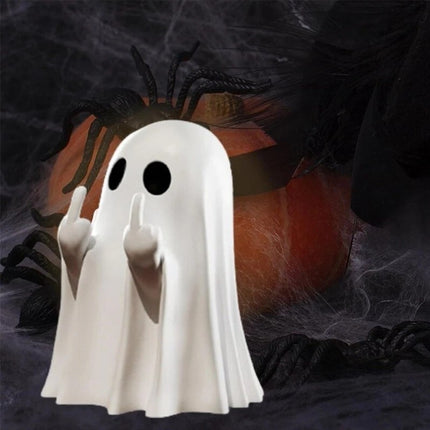 "9CM Funny Middle Finger Ghost Statue | Halloween Resin Figurine for Home Decor