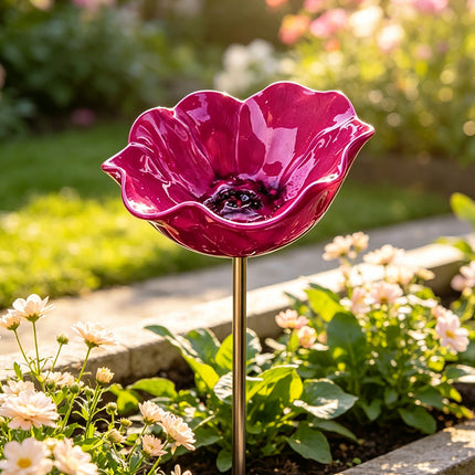 Metal Bird Bath Garden Stake, 15cm Iron Bird Feeding Station, Outdoor Flower Decor