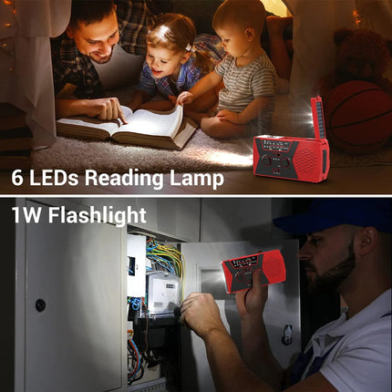 Portable Solar Hand Crank Emergency Radio, Waterproof Flashlight with Reading Light for Outdoor Camping Survival