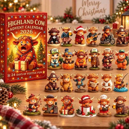 Highland Cow 3D Silicone Figurines Advent Calendar 2026, 24 Days Christmas Countdown Gift for Cow Lovers
