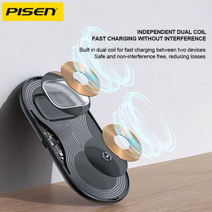 PISEN Transparent 2-in-1 Fast Wireless Charger for iPhone AirPods Apple Watch