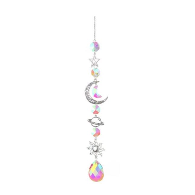 Moon & Star Crystal Wall Hanging Wind Chime - Modern Home Decor Ornament for Elegant Space