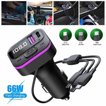 Car Bluetooth FM Radio Transmitter Adapter USB IOS Type C Fast Charger HandsFree