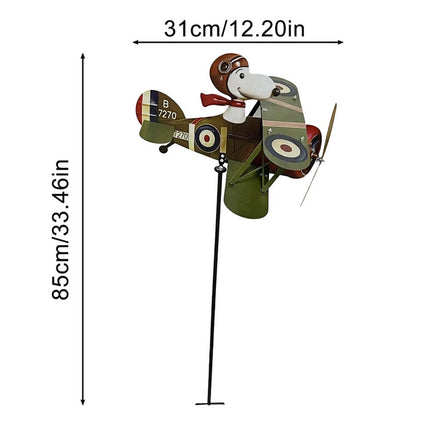 Cartoon Pilot Biplane Wind Spinner – Vintage Metal Windmill for Outdoor Garden & Yard Art Decor