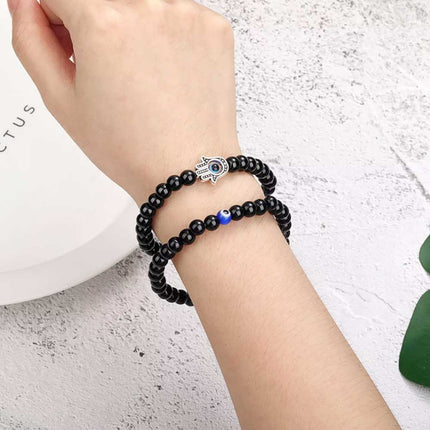 2Pcs Hamsa Evil Eye Bracelet Turquoise Beaded Sets Women Men Lucky Jewelry Gifts