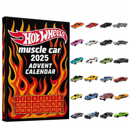 24-Day Advent Calendar 2025, Hot Wheels 2D Muscle Toy Cars