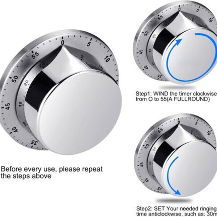 Magnetic Kitchen Timer, Chef Cooking Timer Clock with Loud Alarm Mechanical