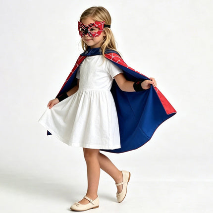 4Pcs Superhero Cosplay Costume, Boys Girls Fancy Dress Kit with Cape & Mask