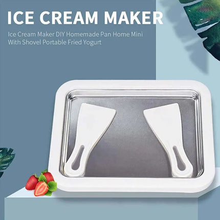 Instant Rolled Ice Cream Maker Pan Machine Frozen Yogurt Sorbet with 2 Spatulas