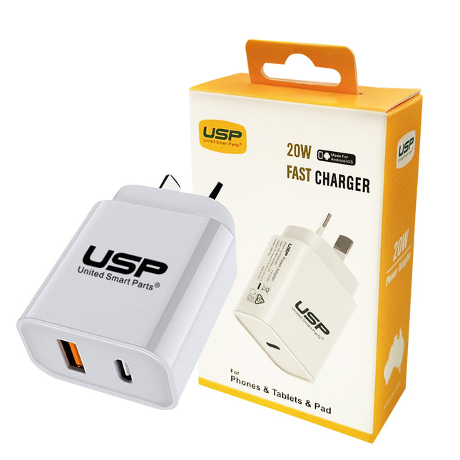 2 X 20W DUAL USB-A Type C Fast Wall Charger Adaptor QC3.0 For Android iPhone SAA