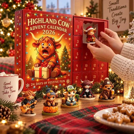 Highland Cow 3D Silicone Figurines Advent Calendar 2026, 24 Days Christmas Countdown Gift for Cow Lovers