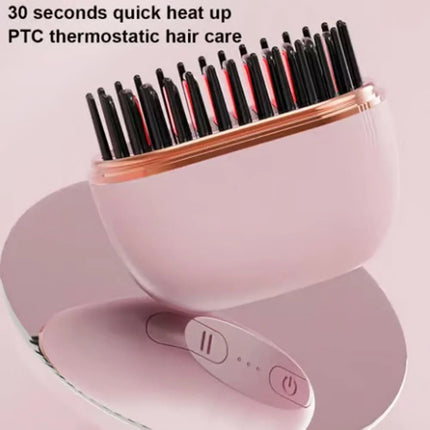 2-In-1 Cordless Mini Hair Straightener Brush - Portable Hair Straightening & Styling Tool