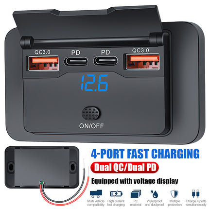 Car DC 12V-24V PD Type C USB Port Fast Charger Socket Power Outlet Panel Charge