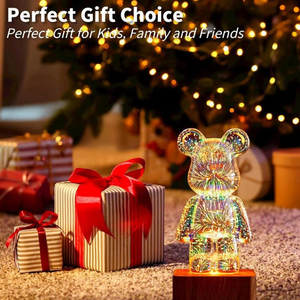 20cm Cute 3D Bear LED Night Light, USB Powered Firework Glass RGB Ambient Table Lamp