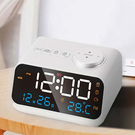 LED Digital Alarm Clock Time Calendar Temperature FM Radio Snooze Desk Clocks