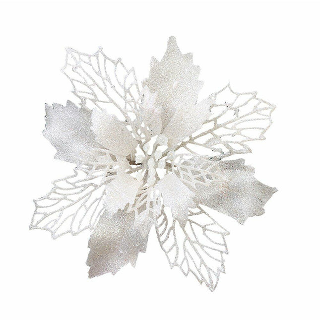 20PCS Christmas Poinsettia Glitter Flower Tree Hanging Xmas Party Decoration