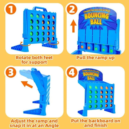 Fast Bounce Ball Grid Strategy Game, Portable Travel Tabletop Line Up Challenge Toy for Family 2-4 Players