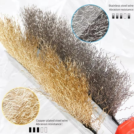 Heavy Duty Wire Hand Brush - Brass Coated/Stainless Steel Bristles for Rust, Paint & Metal Removal