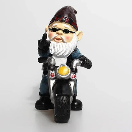 Naughty Gnome Riding Motorcycle Statue Funny Resin Crafts Home Garden Decoration