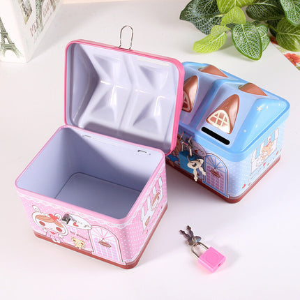 House Model Kids Money Piggy Bank Coin Saving Cash Tin Metal Box Unicorn