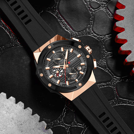 Men's Sports Quartz Wrist Watch with Calendar, Silicone Strap Casual Male Daily Watch