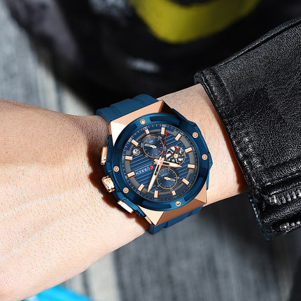 Men's Sports Quartz Wrist Watch with Calendar, Silicone Strap Casual Male Daily Watch