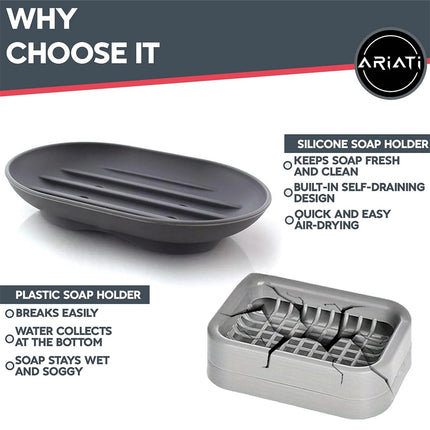 2 Pack Silicone Soap Holder, Drain Hole Soap Dish Tray for Bathroom