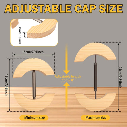 Hat Stretcher Adjustable Wooden Hat Extender for Fitted Hats Size 7.5" to 9.8"