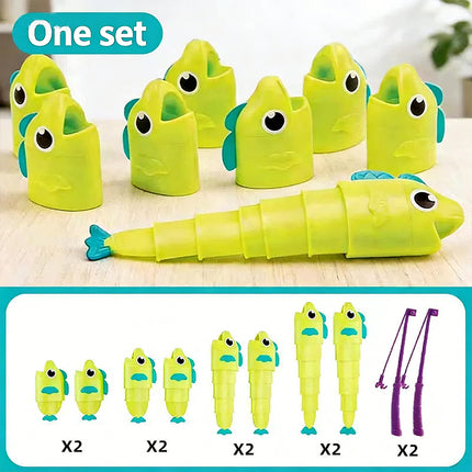 Family Fishing Challenge Kit – Measure & Compete, Colorful Retractable Fish Play Set (8 Fish + 2 Rods)